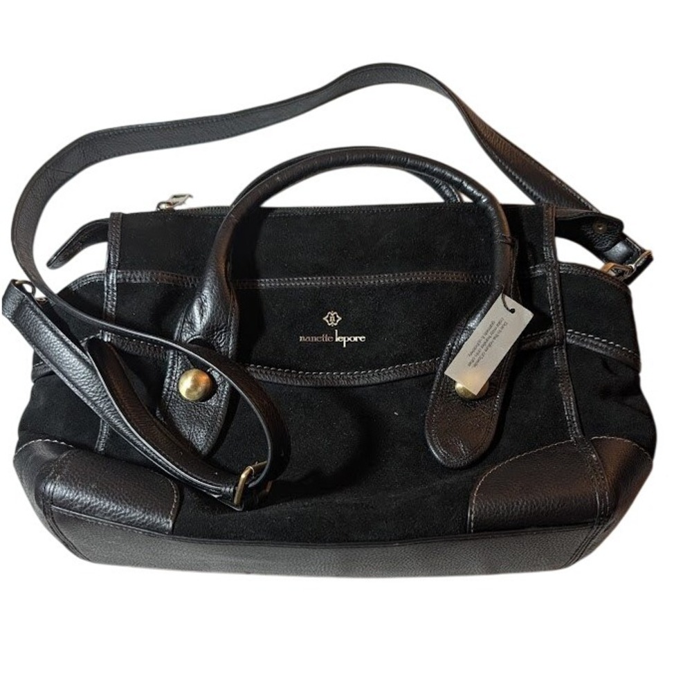 Nanette Lepore Black Suede & Leather Satchel Crossbody‎ Bag Purse Designer